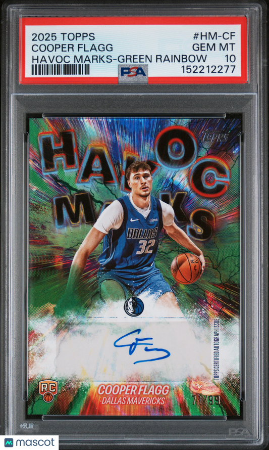 2025 Topps Havoc Marks Cooper Flagg #HM-CF Green Rainbow AUTO #71/99 PSA 10