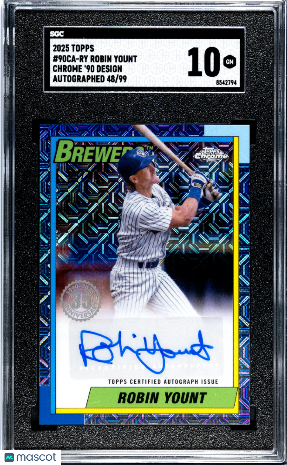 2025 Topps Robin Yount #90CA-RY Chrome '90 Auto SGC 10 POP 1 /99