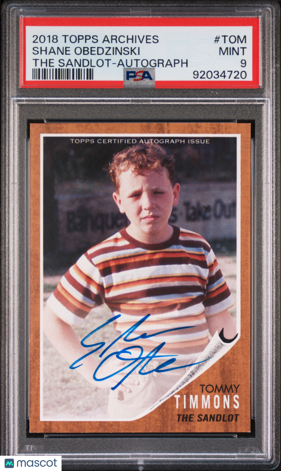 2018 Topps Archives The Sandlot Shane Obedzinski #TOM Autograph PSA 9