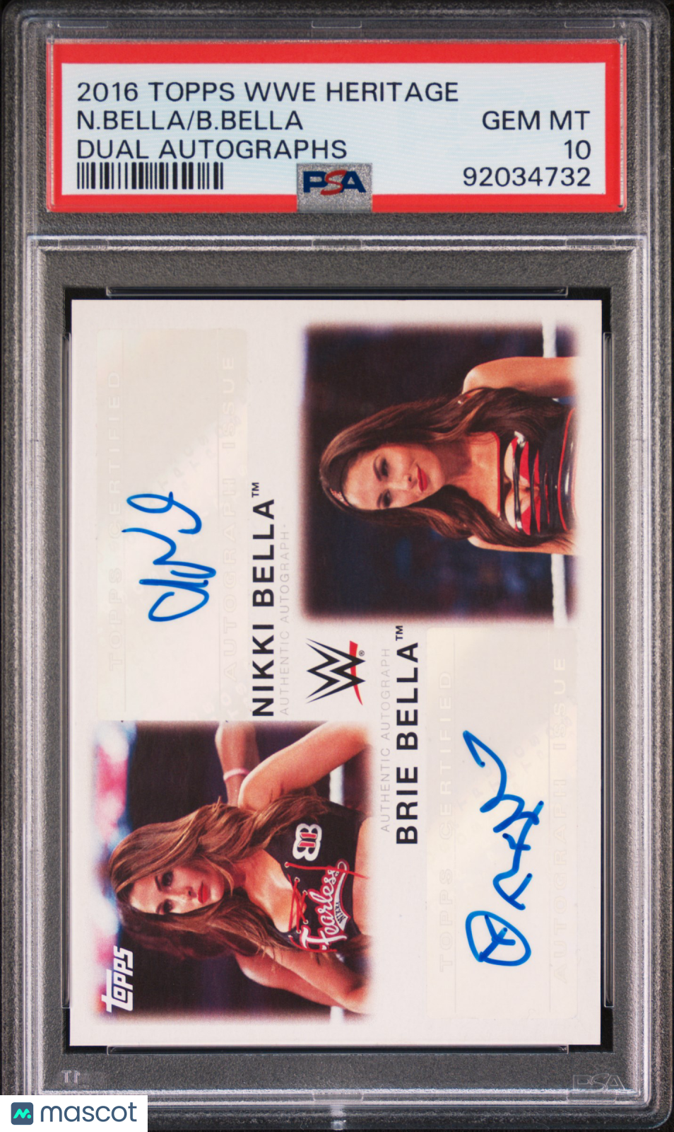2016 Topps WWE Heritage Dual AUTO Brie Bella Nikki Bella Dual #6/11 PSA 10 POP 1