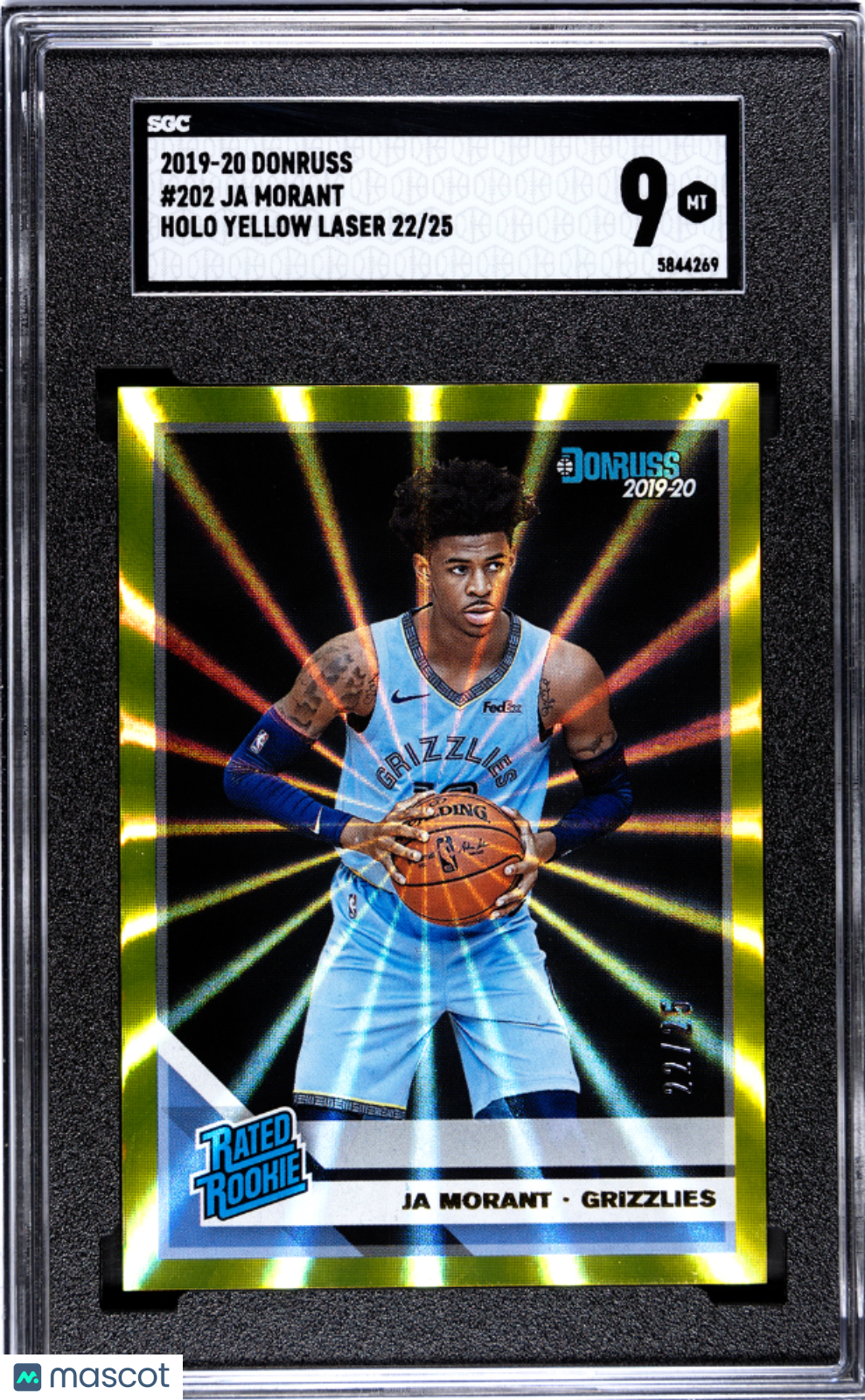 2019-20 Donruss Ja Morant #202 Holo Yellow Laser SGC 9 /25 pop 1