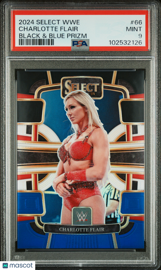 2024 Panini Select WWE Charlotte Flair #66 Black & Blue Prizm #351/399 PSA 9