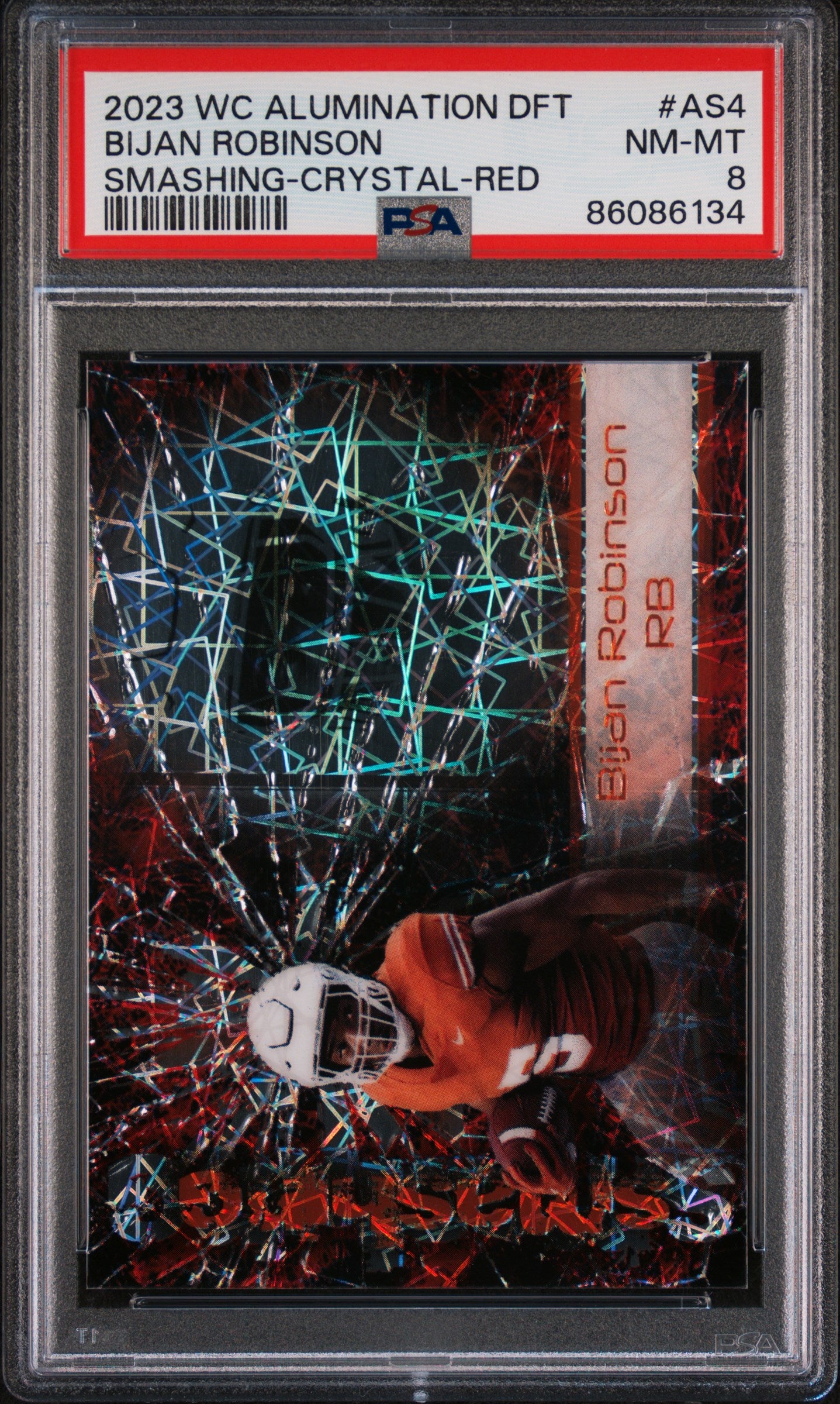 2023 Wild Card Alumination Draft Smashing Bijan Robinson Crystal Red #1/2 PSA 8