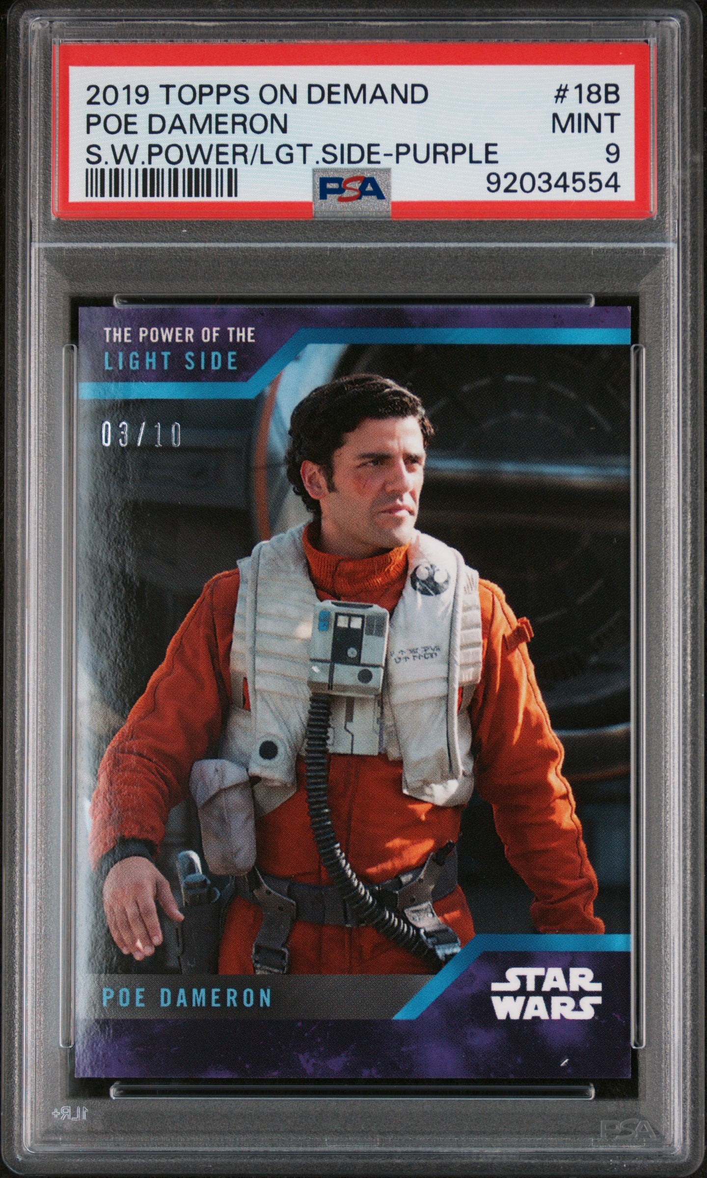 Poe Dameron 2019 Topps Star Wars Power Of The Light Side #3/10 Purple PSA 9