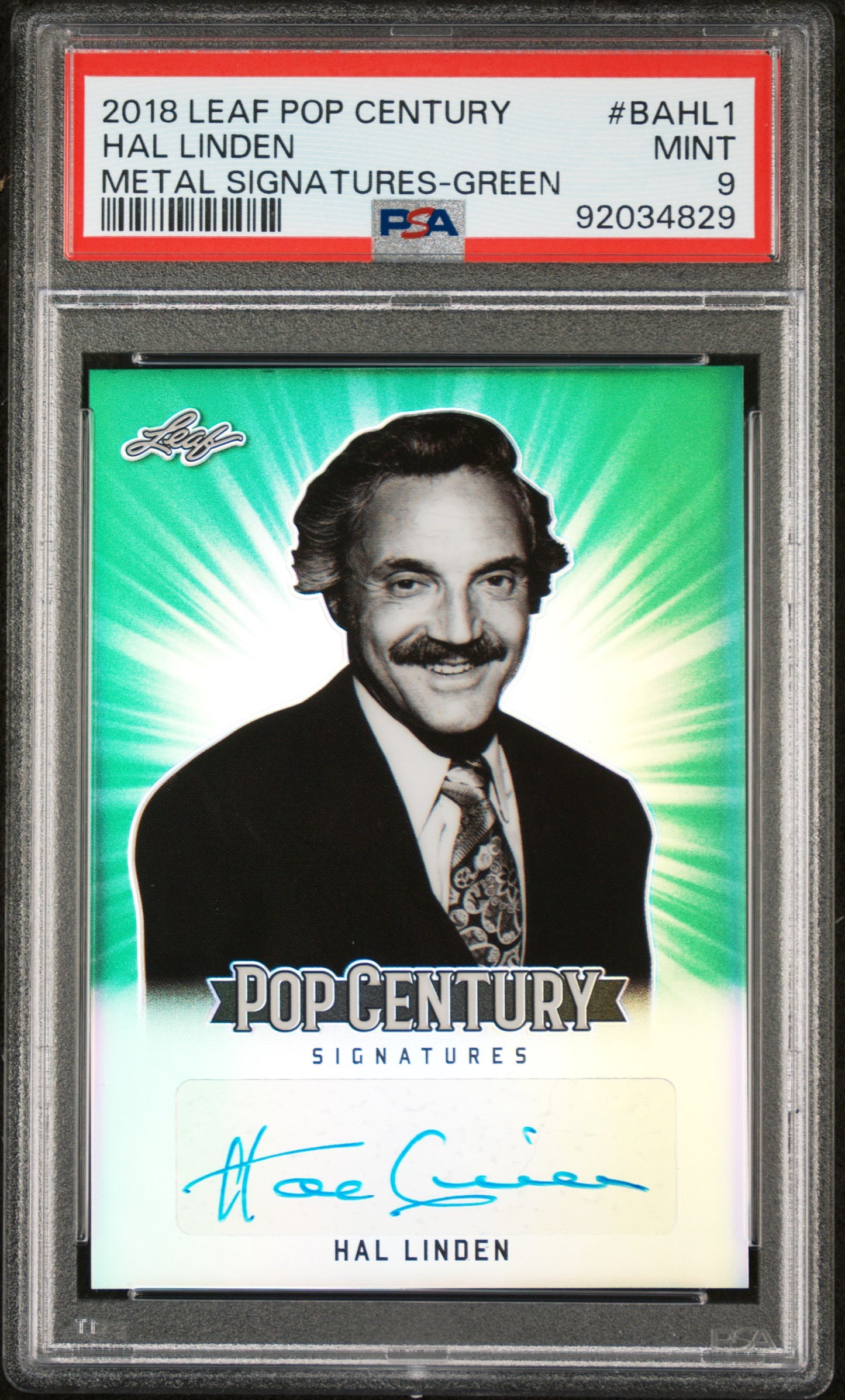 Hal Linden 2018 Leaf Pop Century Metal Signatures AUTO #10/10Green PSA 9