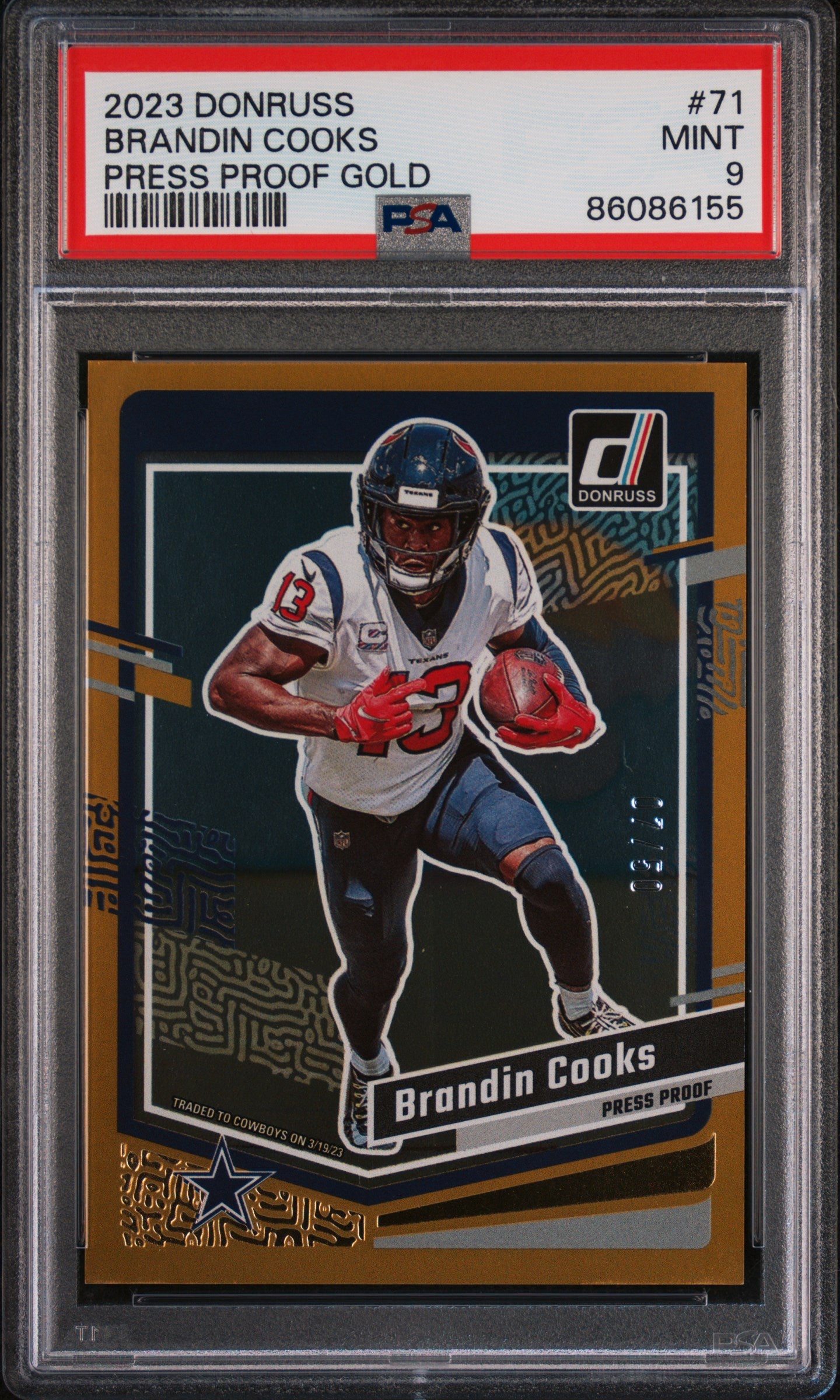 2023 Panini Donruss Brandin Cooks #71 Press Proof Gold #7/50 PSA 9