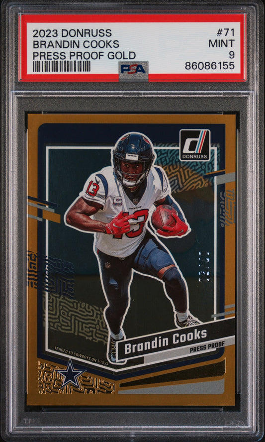 2023 Panini Donruss Brandin Cooks #71 Press Proof Gold #7/50 PSA 9