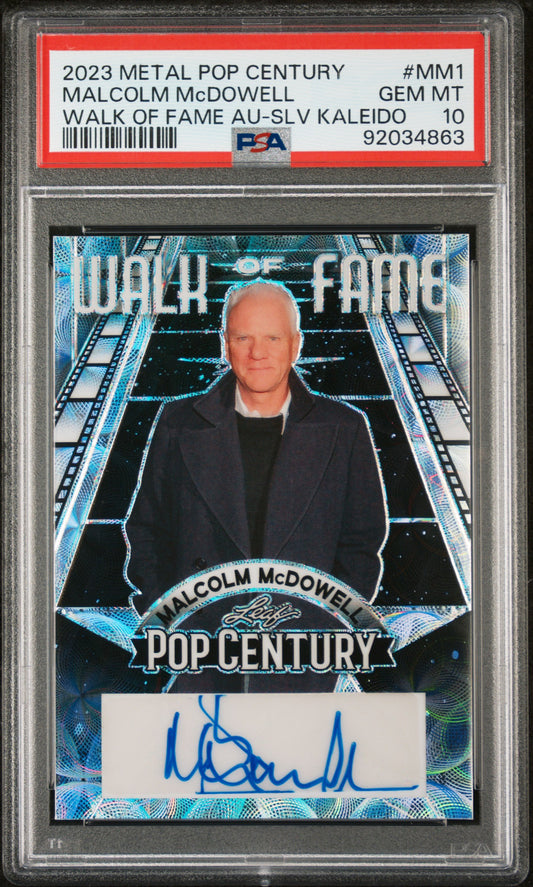 Malcolm Mcdowell 2023 Leaf Metal Pop Century Walk Of Fame AUTO Silver #/8 PSA 10