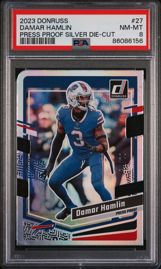 2023 Panini Donruss Damar Hamlin #27 Press Proof Silver Die Cut #1/75 PSA 8