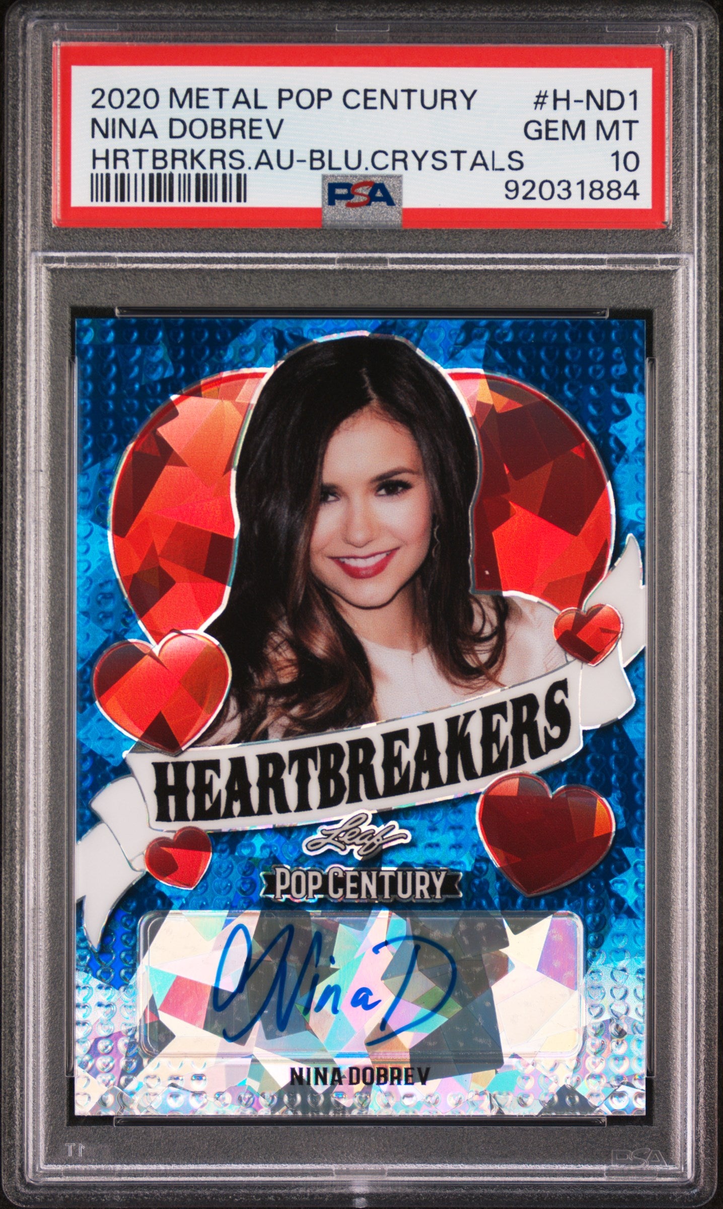 Nina Dobrev 2020 Leaf Metal Pop Century Heartbreakers AUTO #3/12 Blue PSA 10