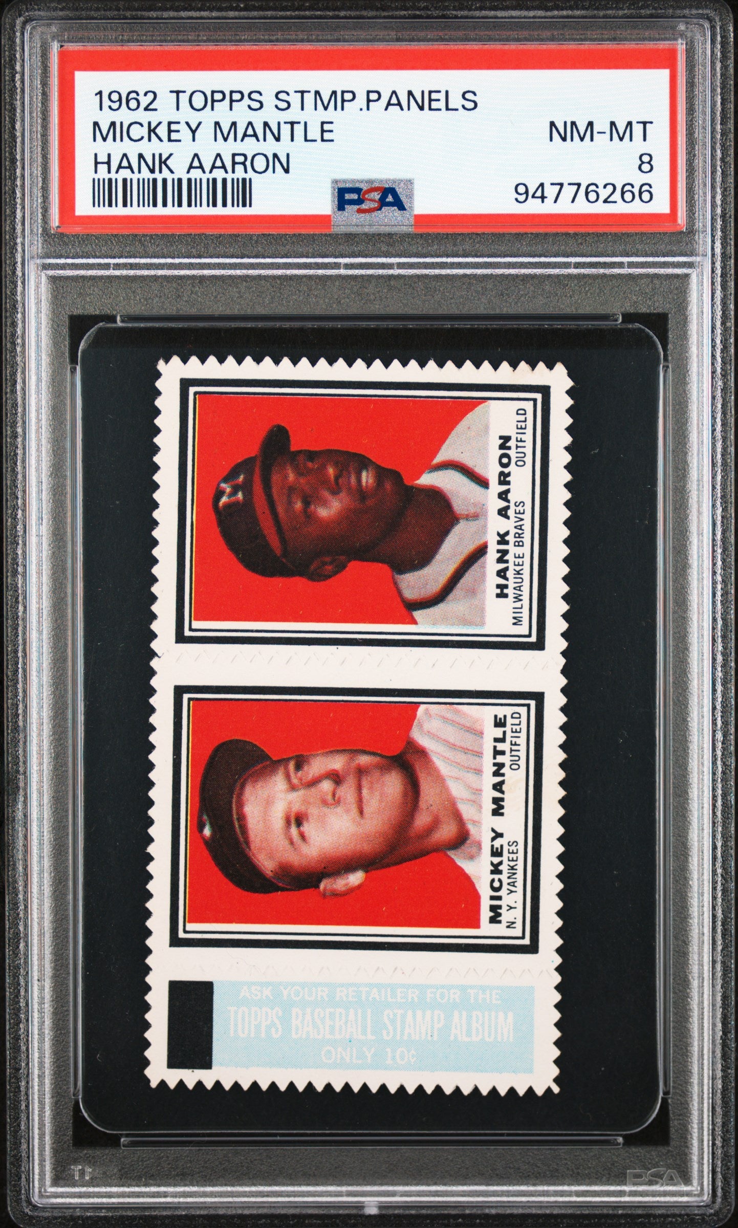 1962 Topps Stamp Panels Mickey Mantle Hank Aaron PSA 8