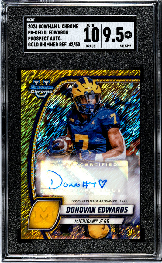 2024 Bowman U Chrome Donovan EdwardsAUTO Gold Shimmer Refractor #42/50 SGC 9.5