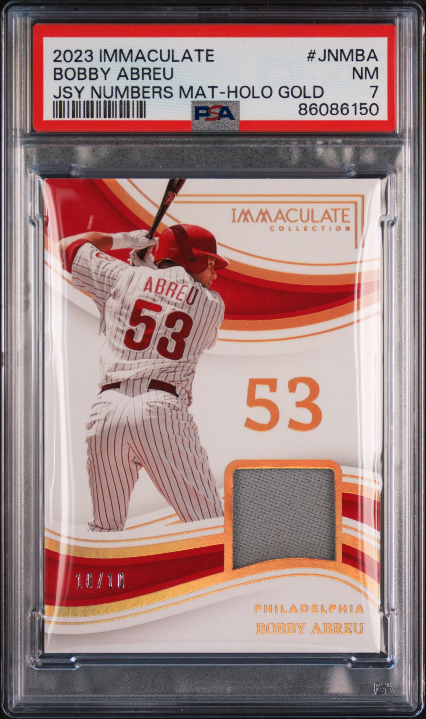 2023 Panini Immaculate Collection Jersey Numbers Bobby Abreu #10/10 Gold PSA 7