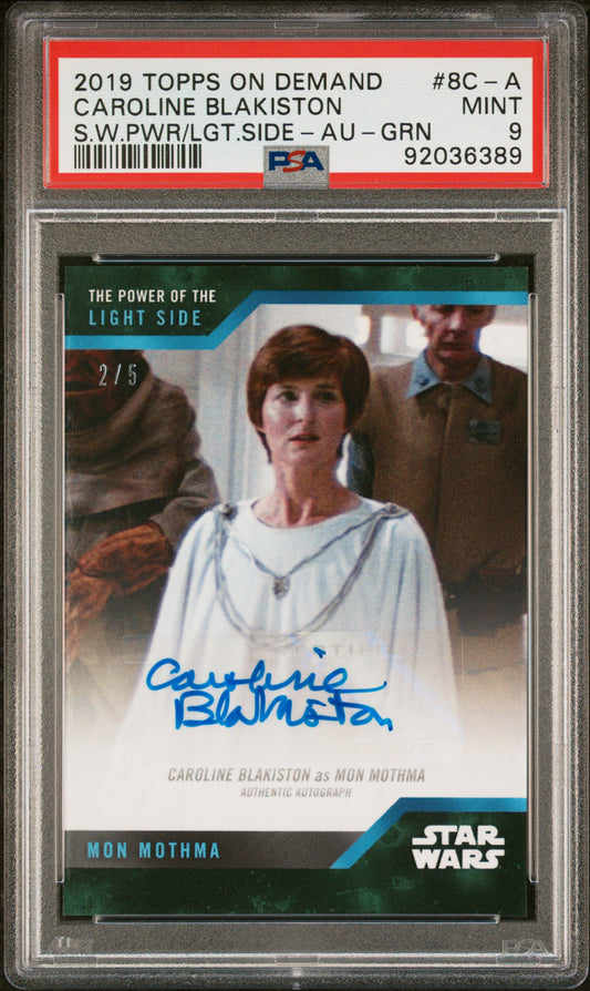 Caroline Blakiston as Mon Mothma 2019 Topps Star Wars Green AUTO #2/5 PSA 9