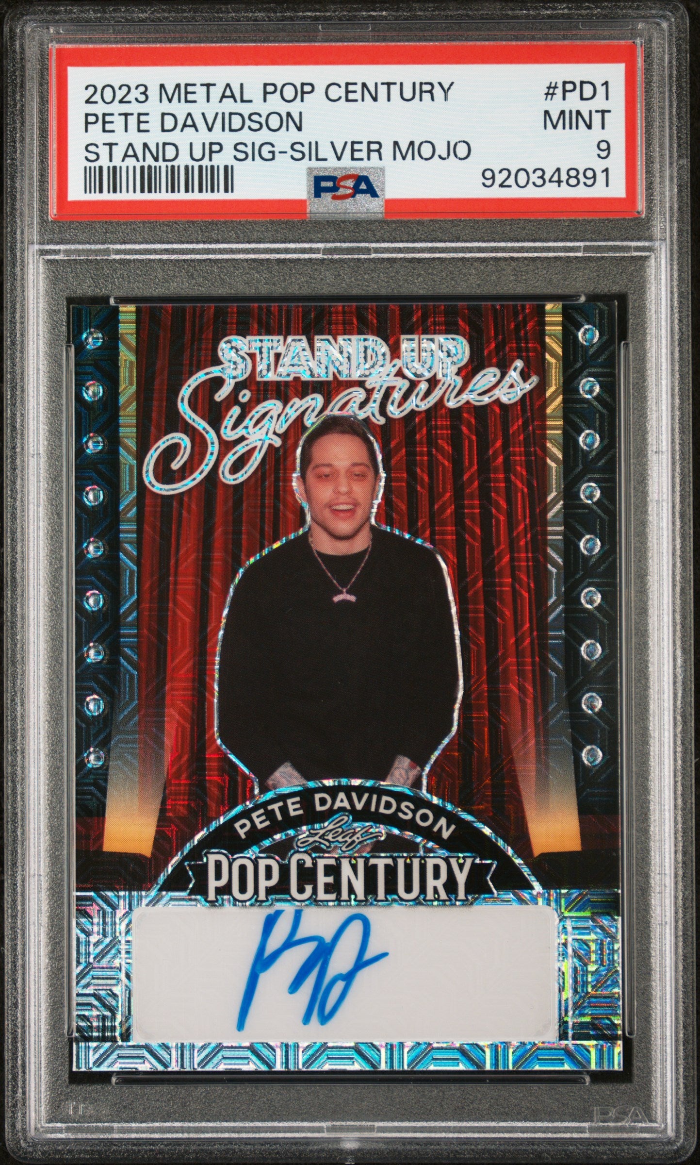 Pete Davidson 2023 Leaf Metal Pop Century Stand Up AUTO #12/15 Silver Mojo PSA 9