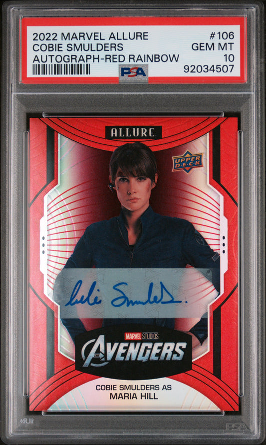 Cobie Smulders MARIA HILL 2022 Upper Deck Marvel Allure AUTO Red Rainbow PSA 10