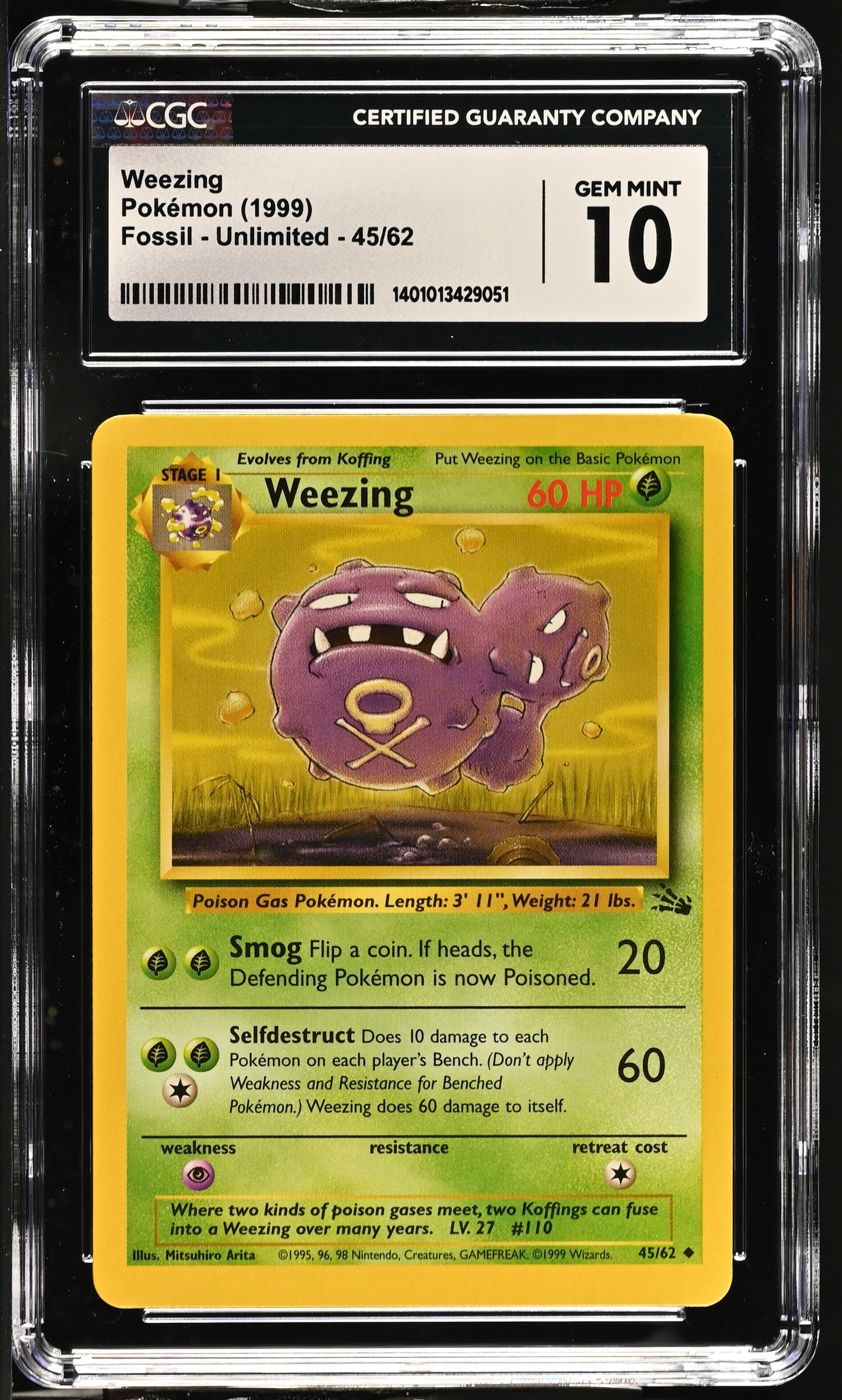 Weezing 1999 Fossil - Unlimited English #45/62 CGC 10