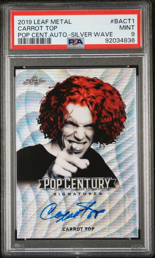 Carrot Top 2019 Leaf Metal Pop Century Autograph AUTO Silver Wave PSA 9