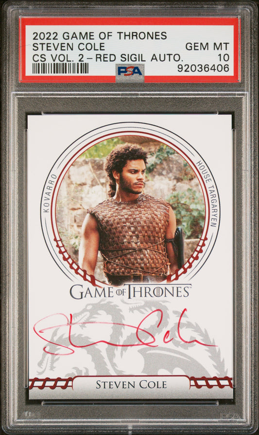 Steven Cole KOVARRO 2022 Game Of Thrones AUTO RED PSA 10