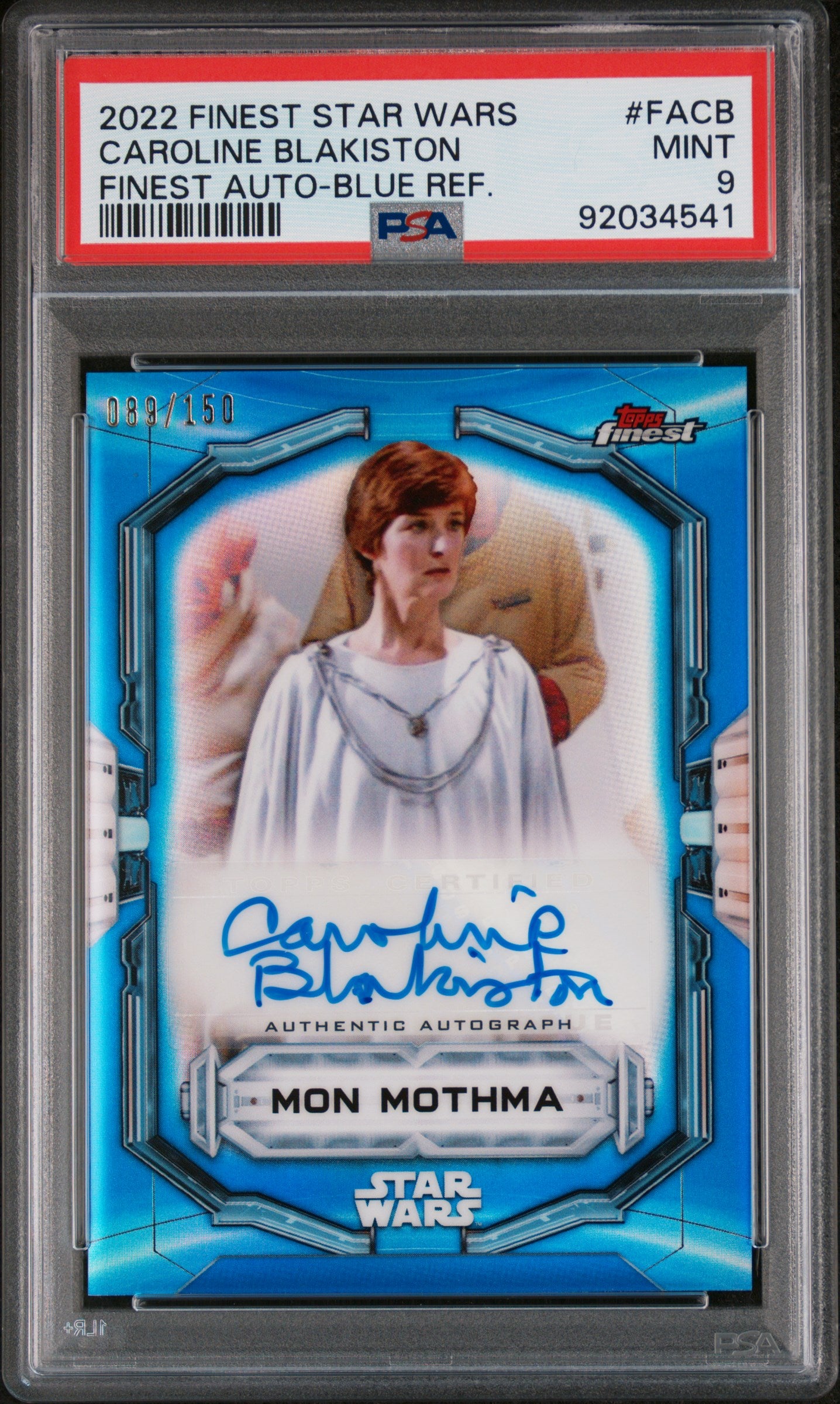 Caroline Blakiston MON MOTHMA 2022 Topps Finest Star Wars Blue /150 AUTO PSA 9