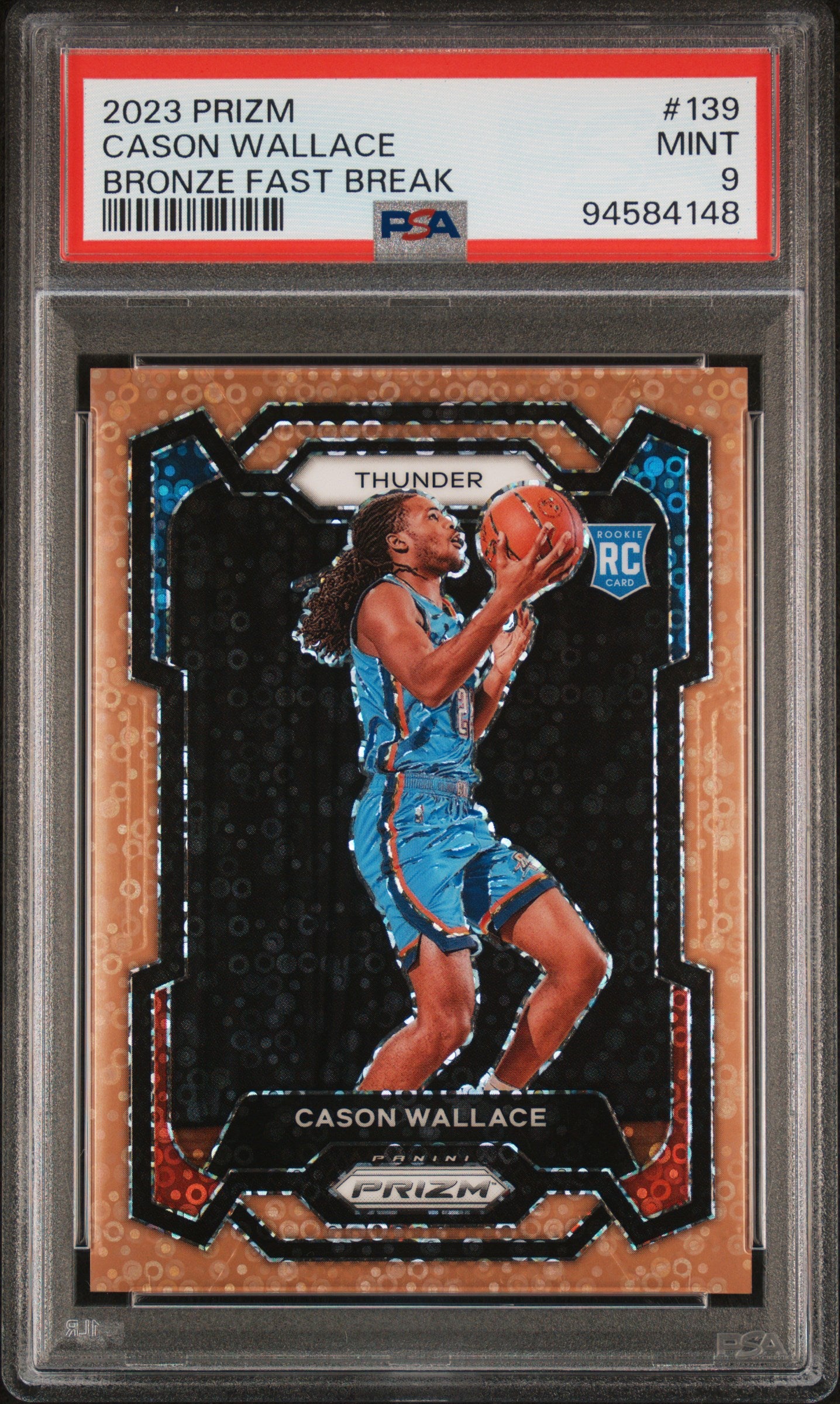 2023-24 Panini Prizm Cason Wallace #139 Bronze Fast Break Rookie #20/20 PSA 9