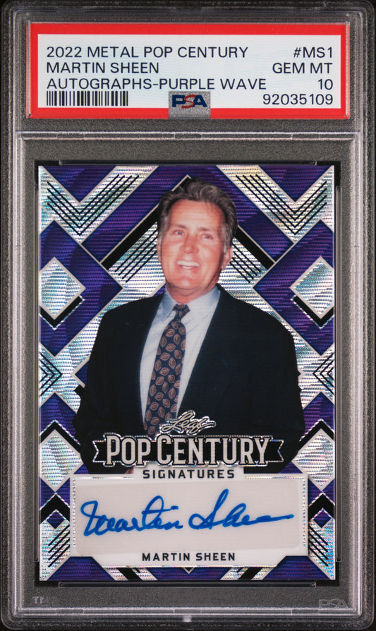 Martin Sheen 2022 Leaf Metal Pop Century Autograph AUTO #5/7  Purple Wave PSA 10