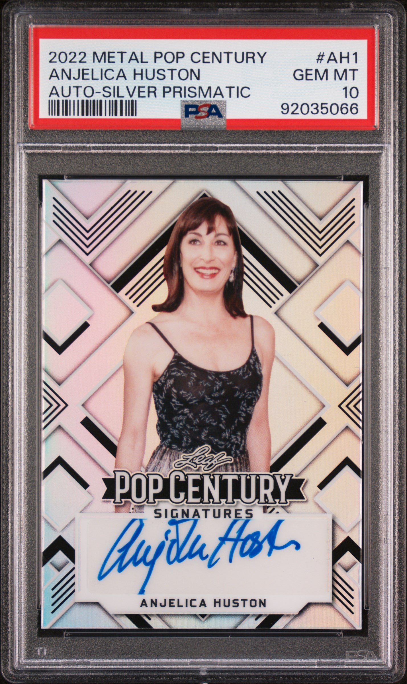 Anjelica Huston 2022 Leaf Metal Pop Century #17/25 Auto Silver Prismatic PSA 10