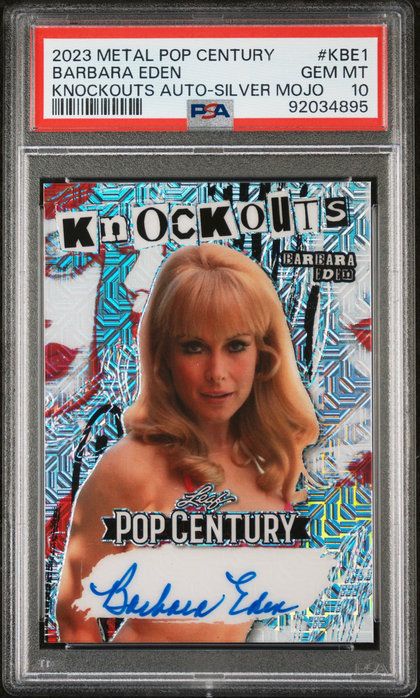 Barbara Eden 2023 Leaf Metal Pop Century Knockouts #1/7 Auto Silver Mojo PSA 10