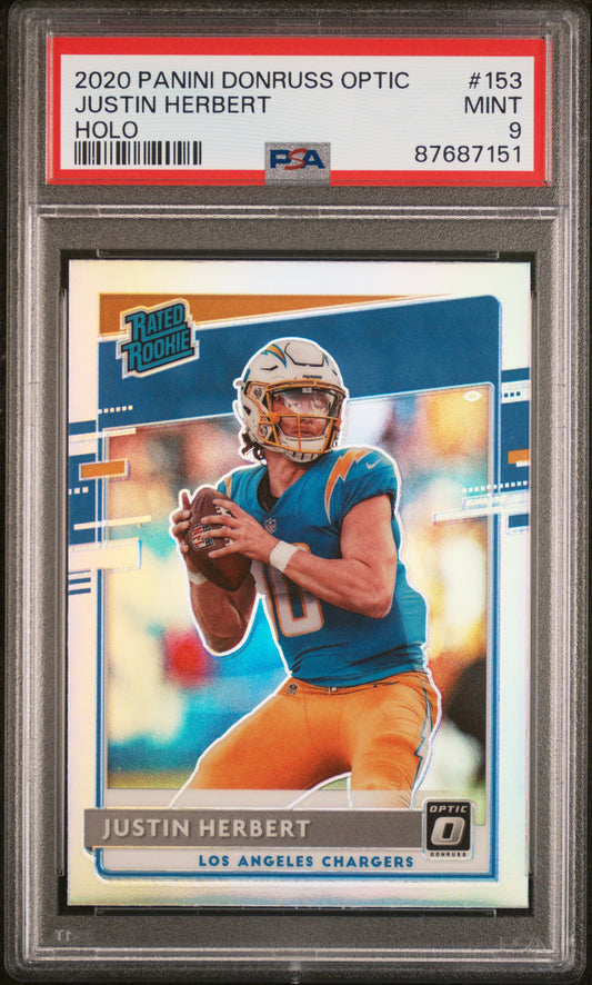 2020 Panini Donruss Optic Justin Herbert #153 Holo Rookie Card PSA 9