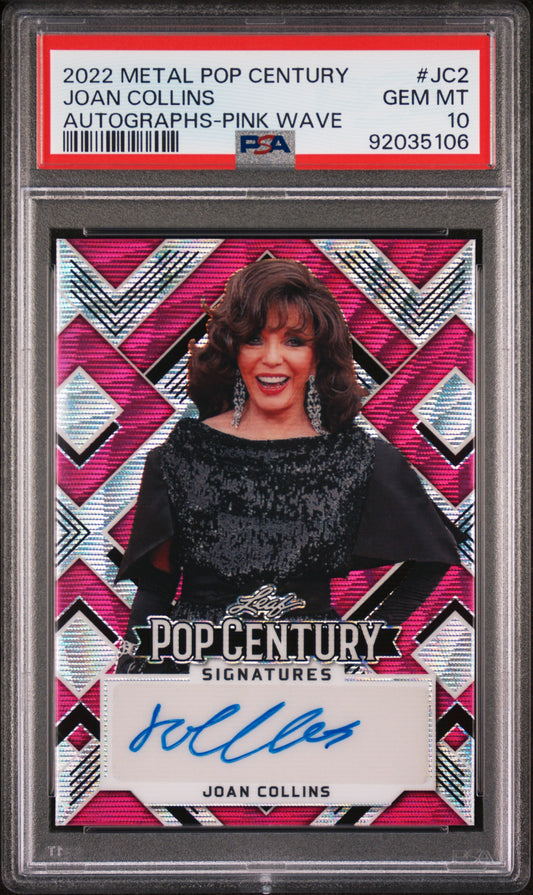 Joan Collins 2022 Leaf Metal Pop Century Autograph AUTO #4/10 Pink Wave PSA 10