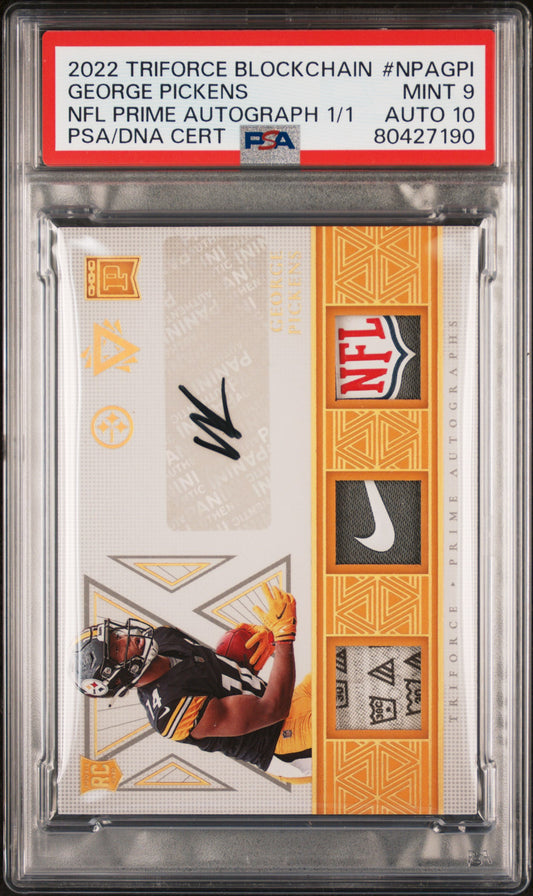 2022 Panini Triforce Blockchain George Pickens NFL Shield Prime Auto PSA 9 #1/1