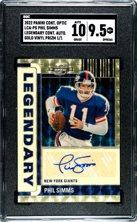 2022 Panini Contenders Optic Phil Simms AUTO Gold Vinyl Prizm #1/1 SGC 9.5