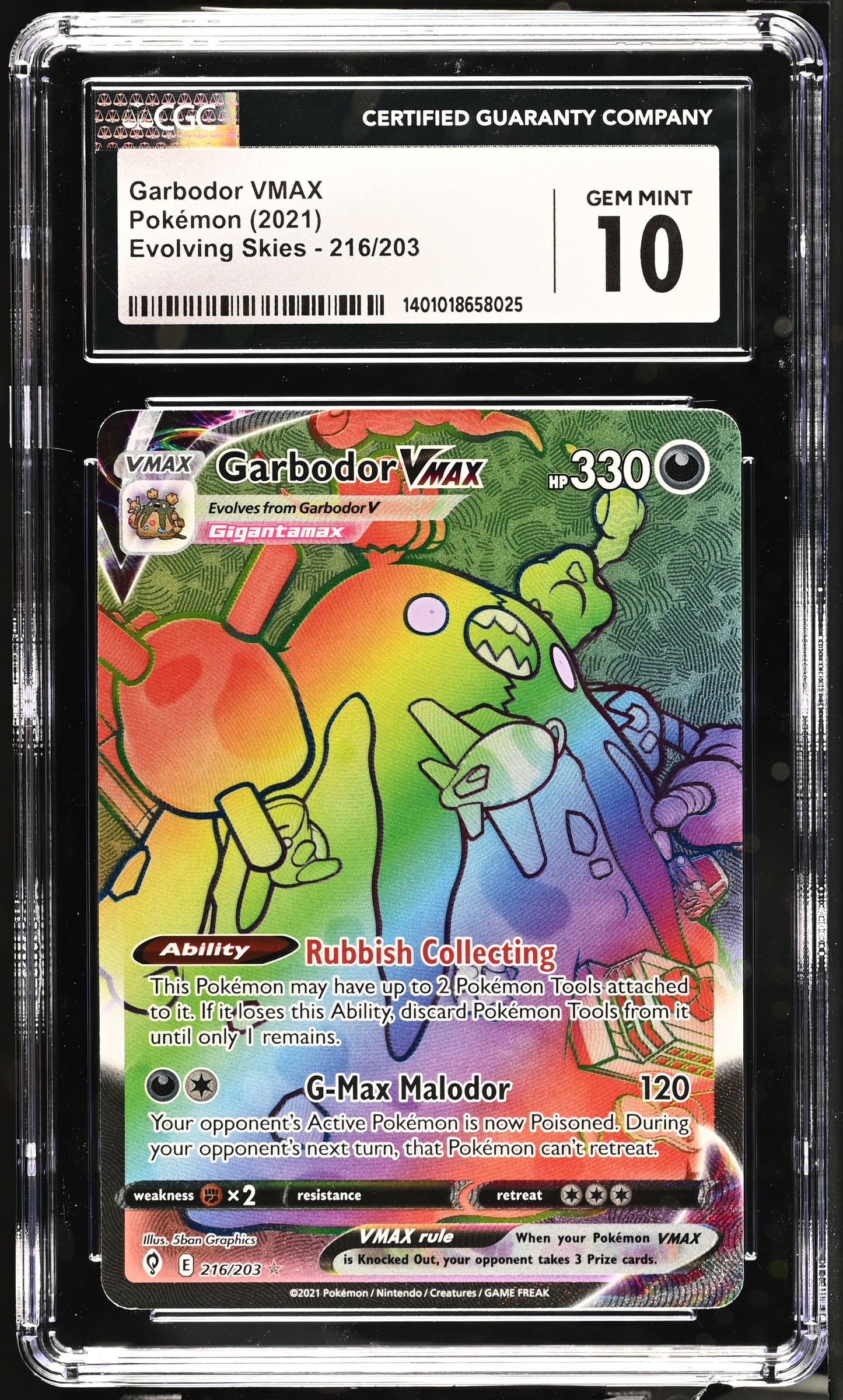 Garbodor VMAX 216/203 Evolving Skies FA Secret Rare Holo Pokémon CGC 10