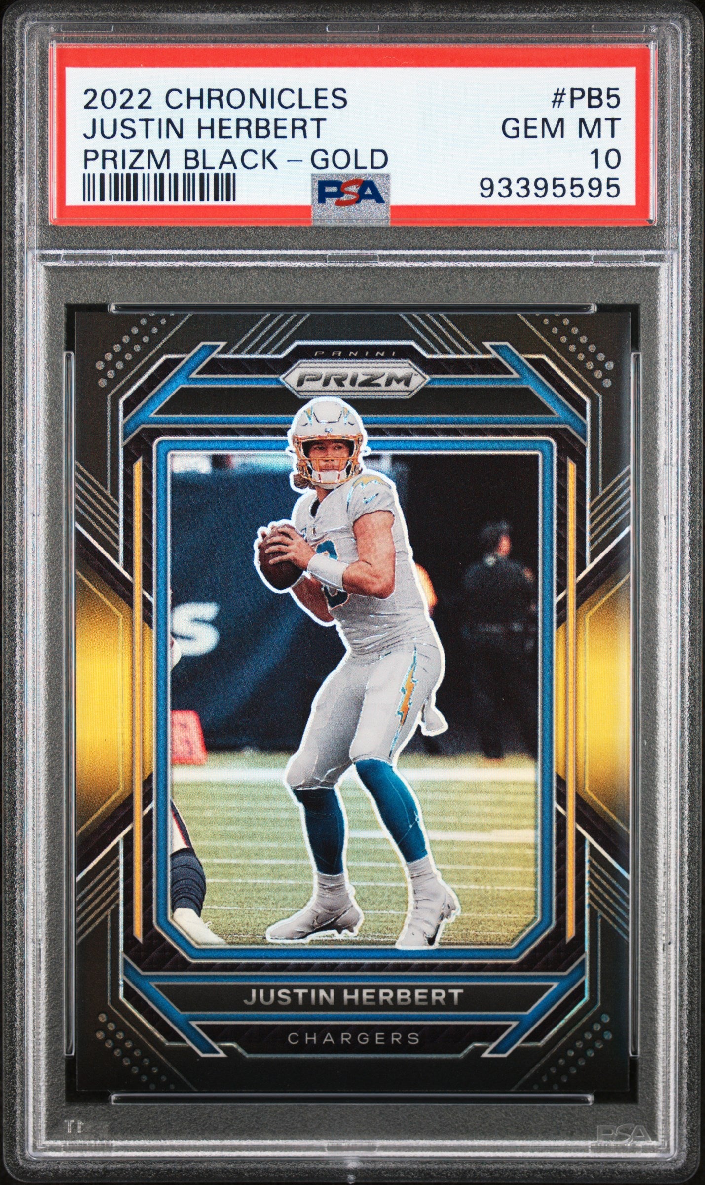 2022 Panini Chronicles Prizm Black Justin Herbert #PB5 Rookie Gold #10/10 PSA 10