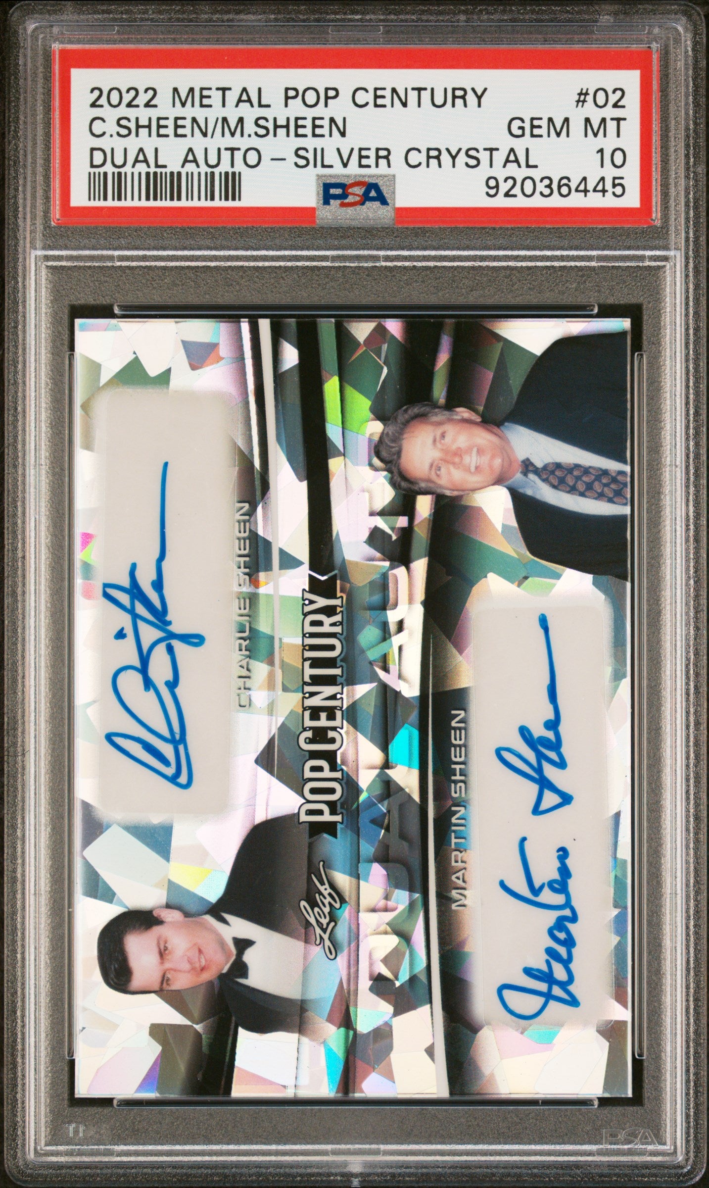 Martin Sheen Charlie Sheen 2022 Leaf Metal Pop Century Dual AUTO #6/8 PSA 10