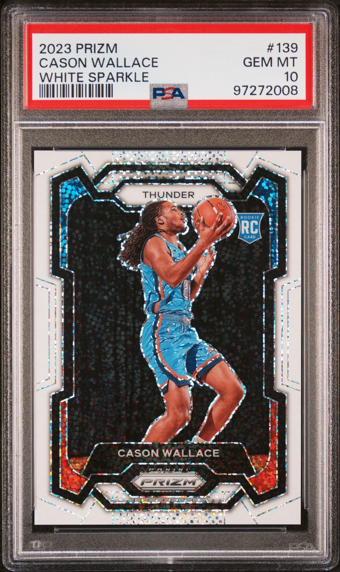 2023-24 Panini Prizm Cason Wallace #139 White Sparkle Rookie PSA 10