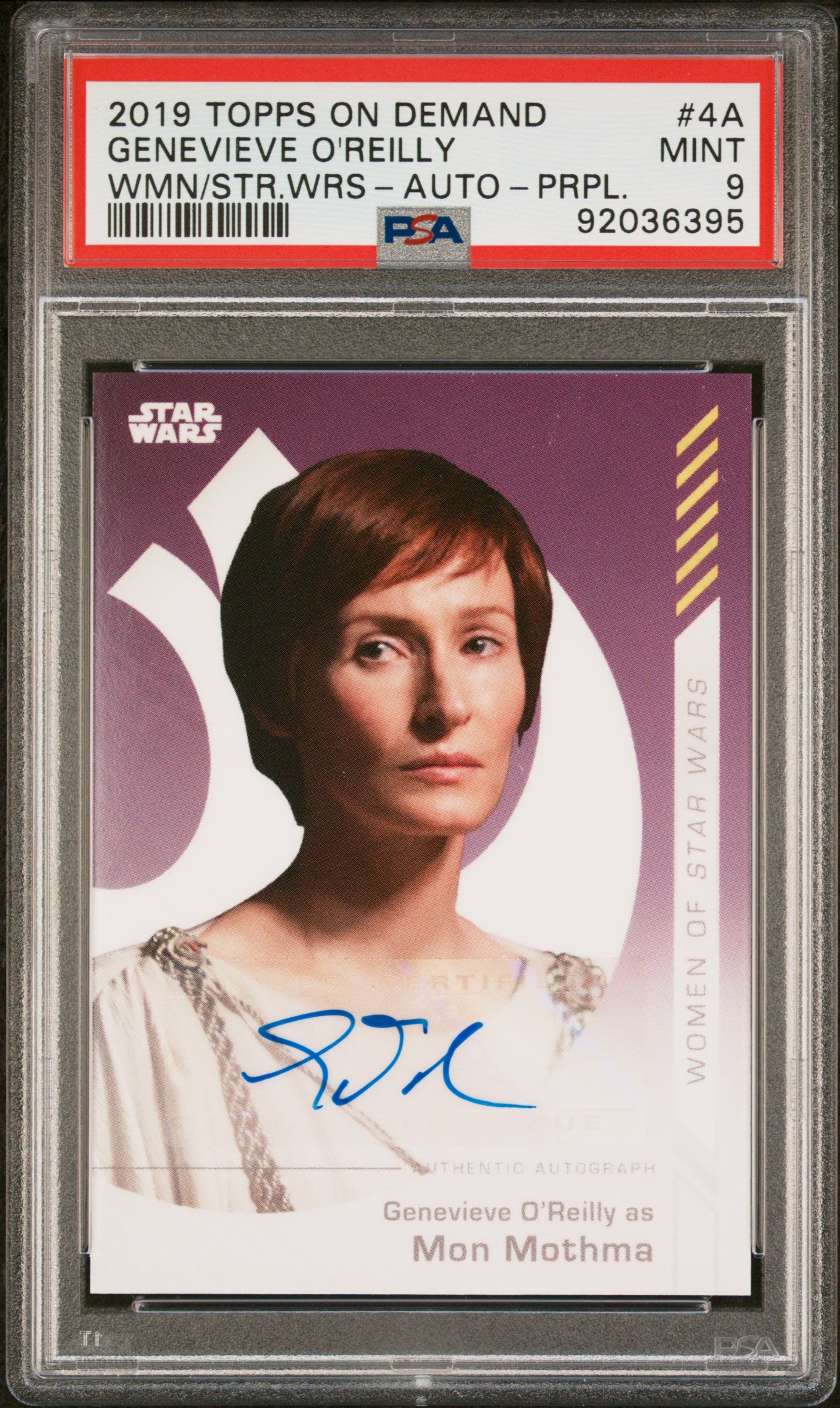 Genevieve O'Reilly as Mon Mothma 2019 Topps Women Star Wars Purple AUTO PSA 9