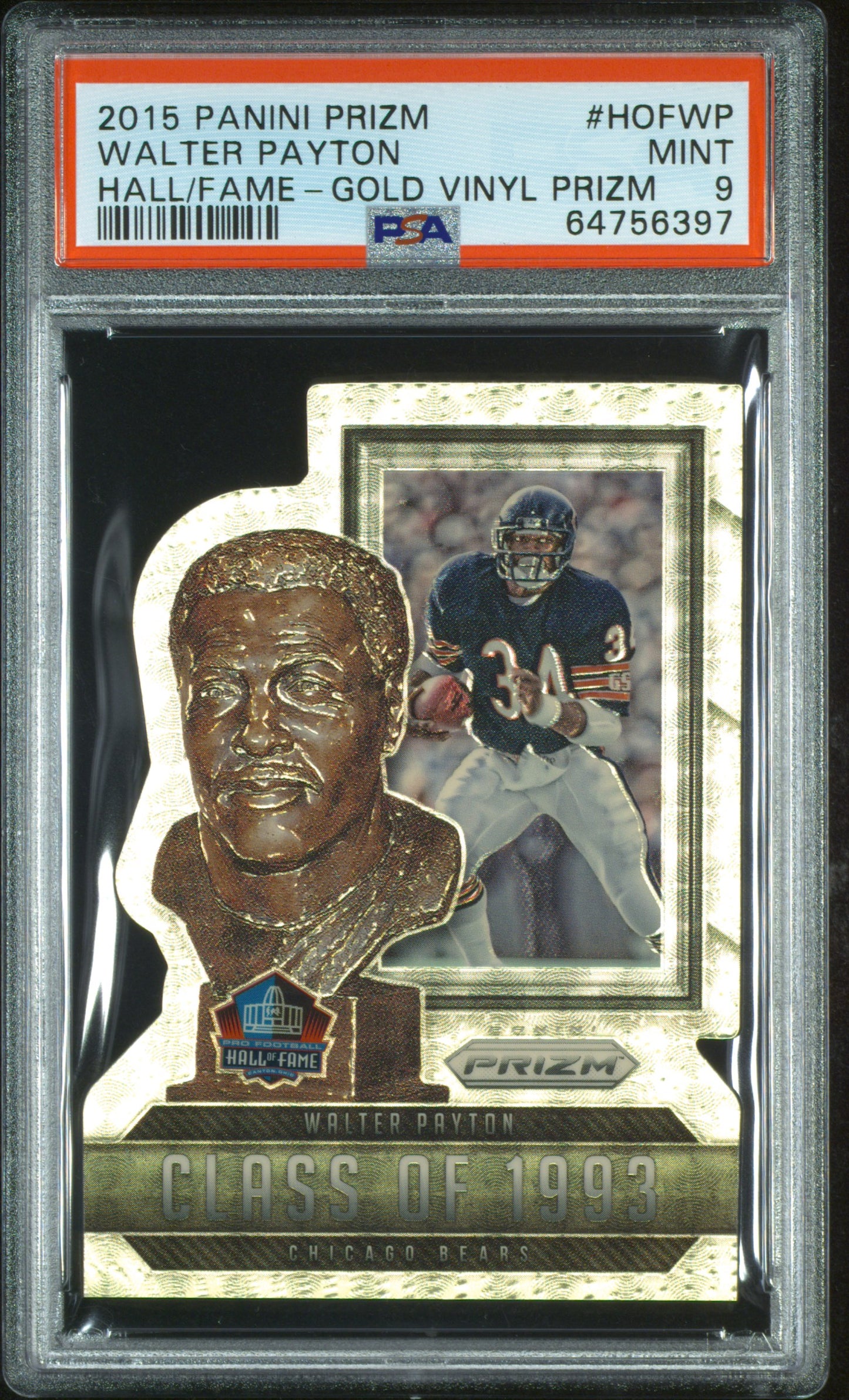 2015 Panini Prizm Hall Of Fame Walter Payton Gold Vinyl Prizm #4/5 PSA 9