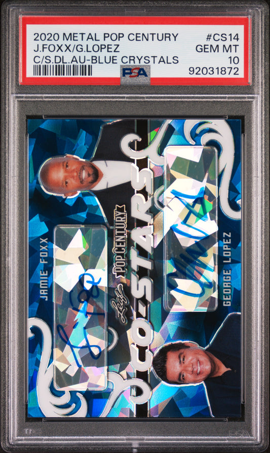 George Lopez Jamie Foxx 2020 Leaf Metal Pop Century AUTO Blue #1/7 PSA 10