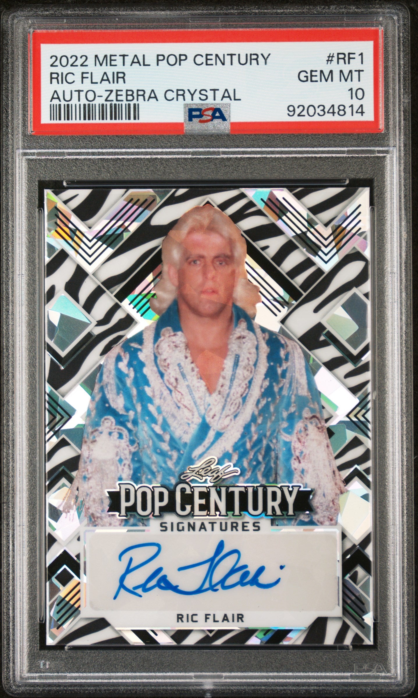 Ric Flair 2022 Leaf Metal Pop Century Autographs Auto #1/3 Zebra Crystal PSA 10