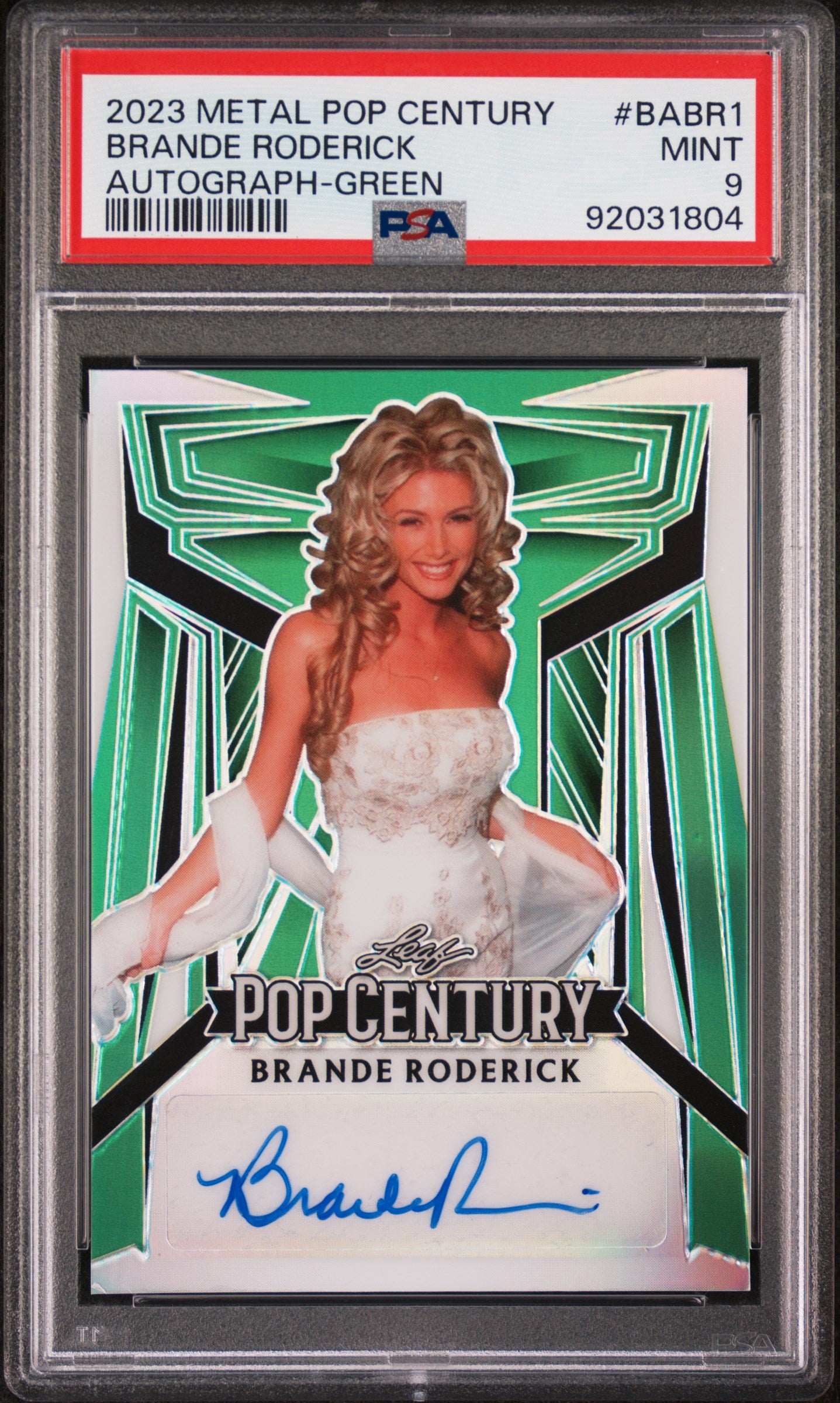 Brande Roderick 2023 Leaf Metal Pop Century Autograph AUTO #2/10 Green PSA 9