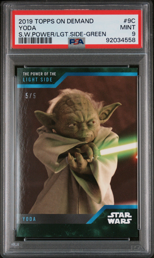 Yoda 2019 Topps Star Wars Power Of The Light Side Green #5/5 PSA 9