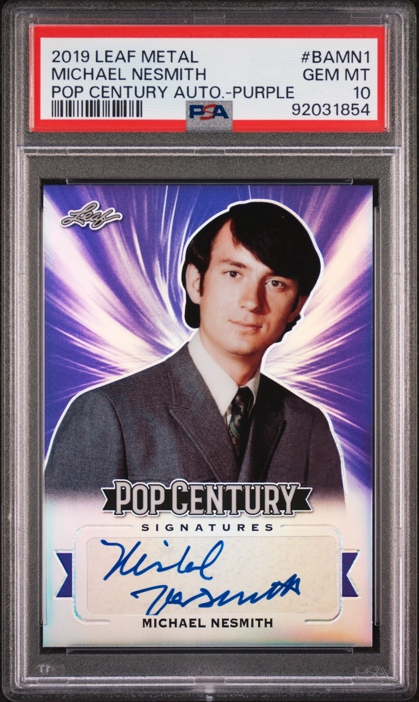 Michael Nesmith 2019 Leaf Metal Pop Century AUTO Pop Century Purple #1/7 PSA 10