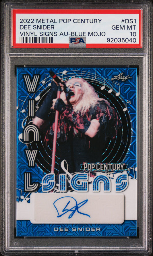 Dee Snider 2022 Leaf Metal Pop Century Vinyl Signs AUTO Blue #4/15 PSA 10