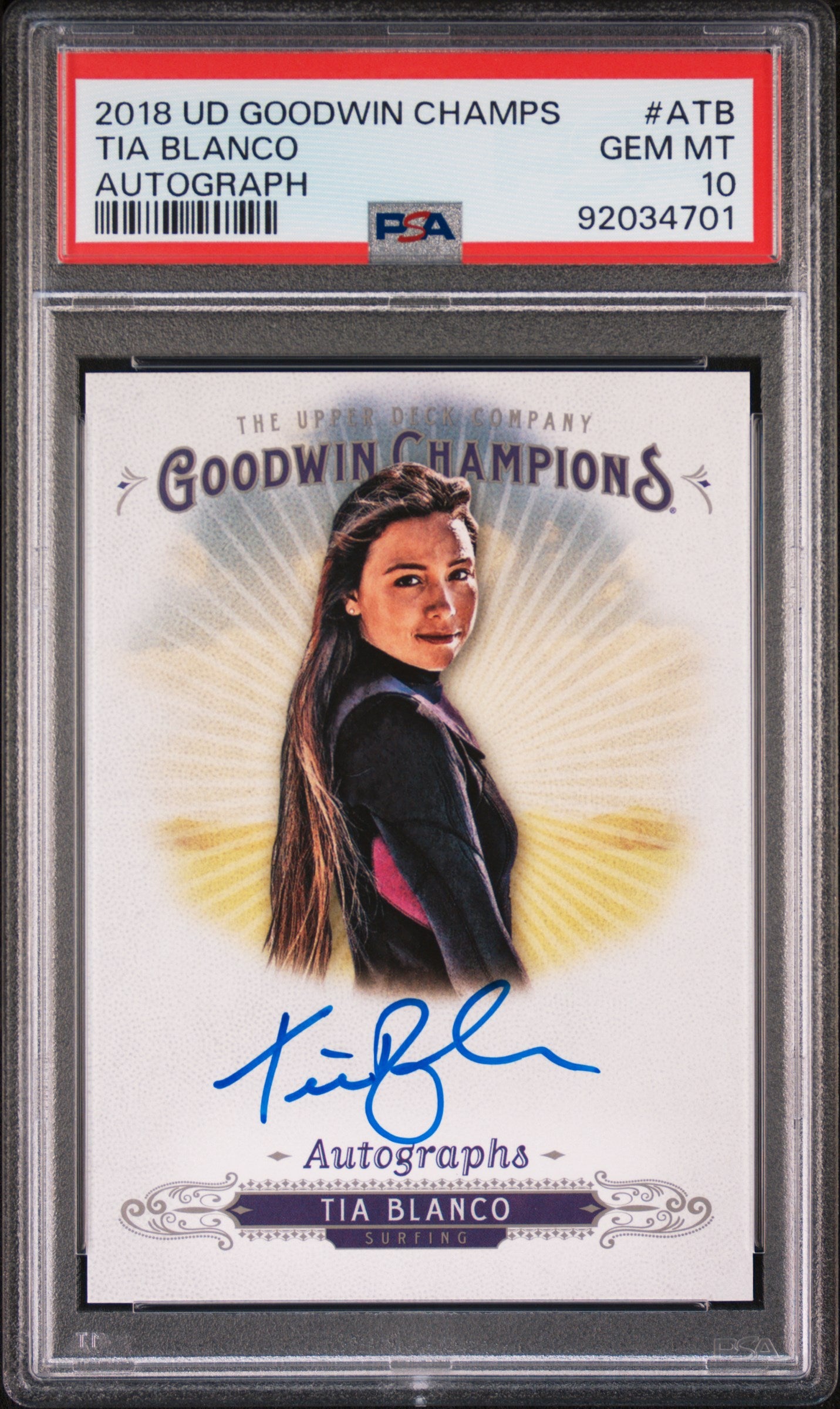 2018 Upper Deck Goodwin Champions Tia Blanco #ATB AUTO PSA 10