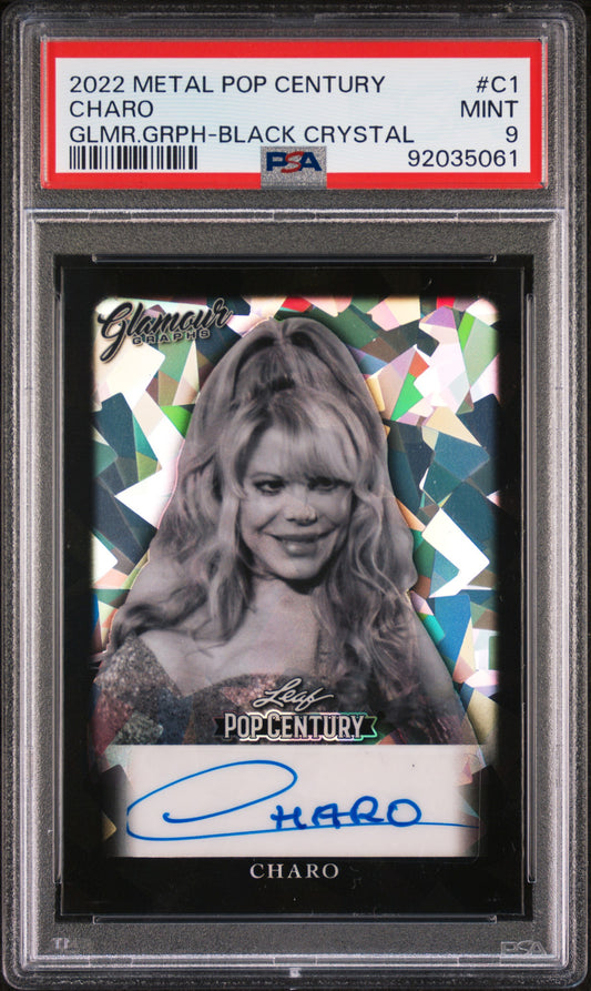 Charo 2022 Leaf Metal Pop Century Glamour Graphs AUTO #6/7 Black Crystal PSA 9