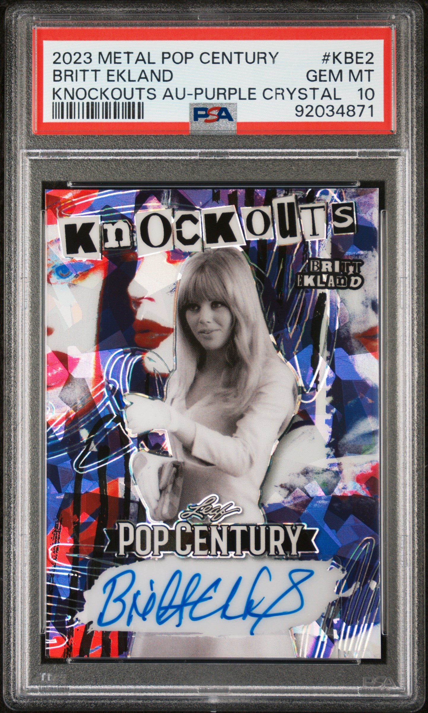 Britt Ekland 2023 Leaf Metal Pop Century Knockouts AUTO #6/7 Purple PSA 10