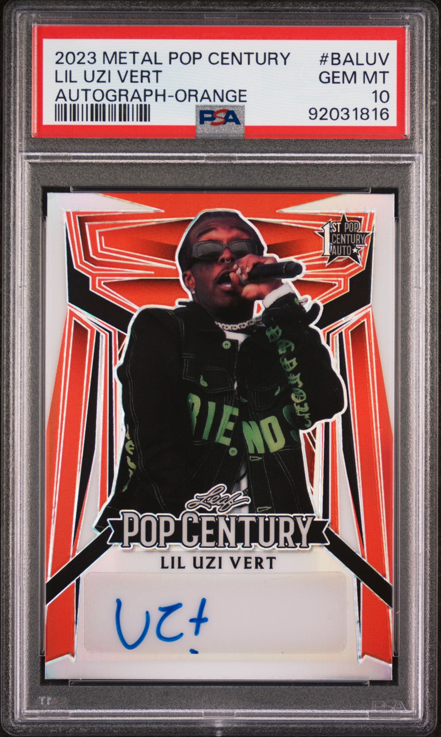 Lil Uzi Vert 2023 Leaf Metal Pop Century Autograph AUTO #3/5 Orange PSA 10