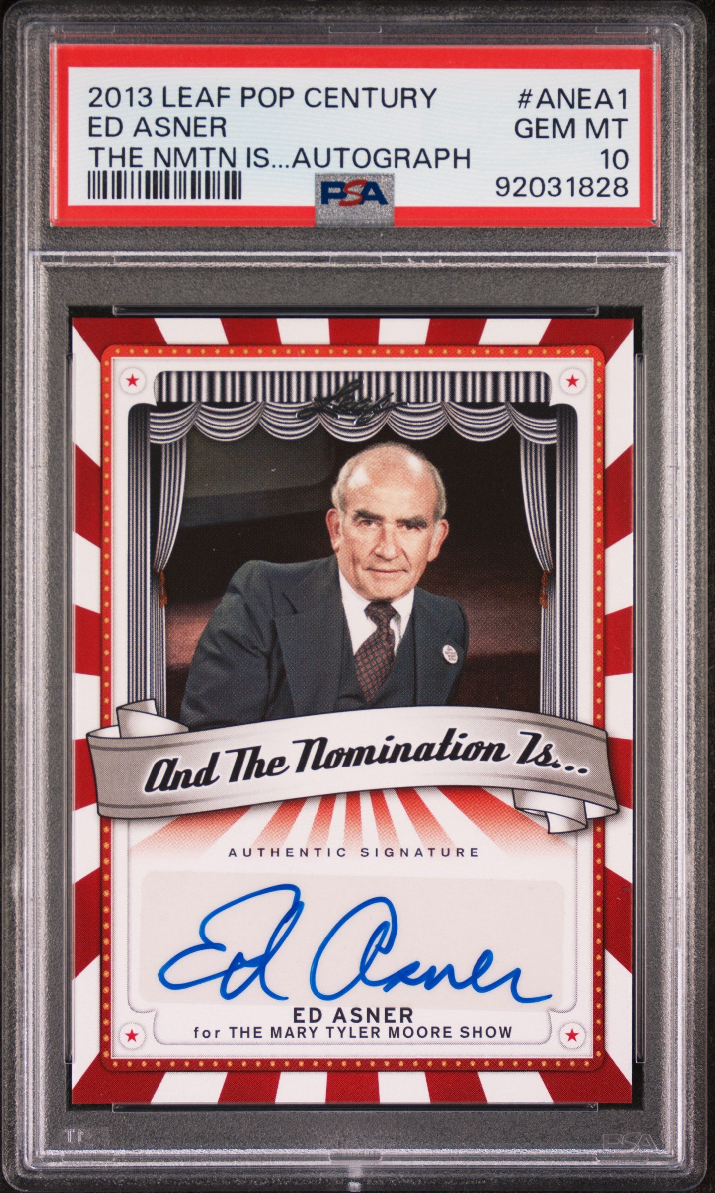 Ed Asner 2013 Leaf Pop Century And The Nomination Is...Autograph AUTO PSA 10