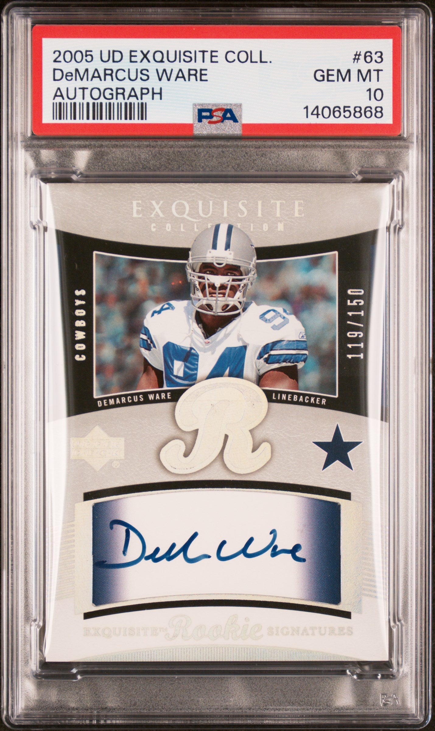 2005 UD Exquisite Collection DeMarcus Ware Rookie Patch AUTO RPA #/150 PSA 10